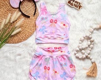 Handmade Princess Bows Girls Disney Set - Princess Tank and Skort - Children’s Disney Activewear Set
