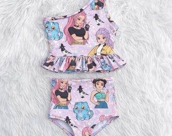 Handgemaakt K-Pop Demon Hunters-zwempak - Demon Hunters Swim - Rumi Girls Swimsuit