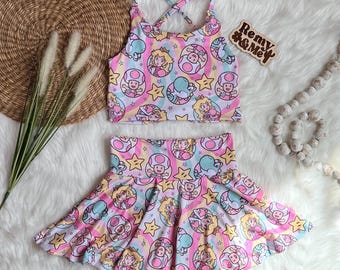 Handmade Princess Peach Girls Disney Set - Princess Peach Skort - Children’s Disney Outfit - Princess Top - Toddler and Baby Disney Outfit