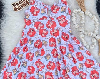 Vestido de Disney hecho a mano de La Sirenita para niñas - Vestido de Ariel - Conjunto Disney para niñas pequeñas - Vestido Disney para bebés