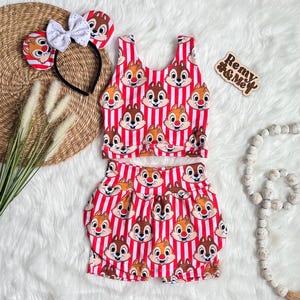 Handgjort Chip och Dale Disney-set för flickor - Chipmunks Skort - Disney-outfit för barn