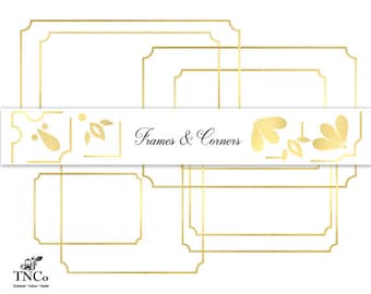 Faux Gold Frame clip art - Digital Gold foil - Frame clipart - Foil frame clip art - Frames and boarders - Digital motif - Gold clip art