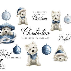 Christmas dog bow tie - Christmas dog - Westie clipart - Christmas digital clipart - Commercial use digital clip art - Present clipart -