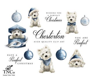 Christmas dog bow tie - Christmas dog - Westie clipart - Christmas digital clipart - Commercial use digital clip art - Present clipart -
