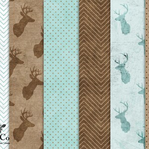 Deer antler decor - baby boy decor - blue digital paper - brown digital paper - blue polka dot paper - commercial use - Stag printable image 2