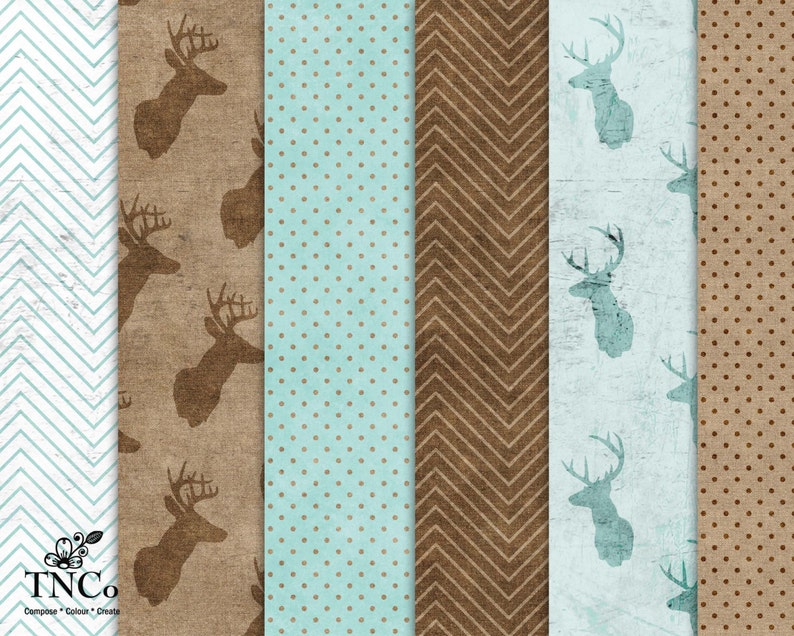 Deer antler decor - baby boy decor - blue digital paper - brown digital paper - blue polka dot paper - commercial use - Stag printable image 2