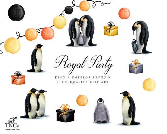 Penguin Clipart - Bird Clipart - Commercial use Clip art - Party graphics - Christmas Party Clipart - Festive Graphics - Penguin graphics