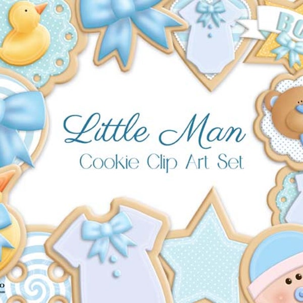 Baby boy clip art - Baby boy shower cookies - Sugar cookie clip art - Baby celebration illustrations - Baby Boy Clip art - CU OK