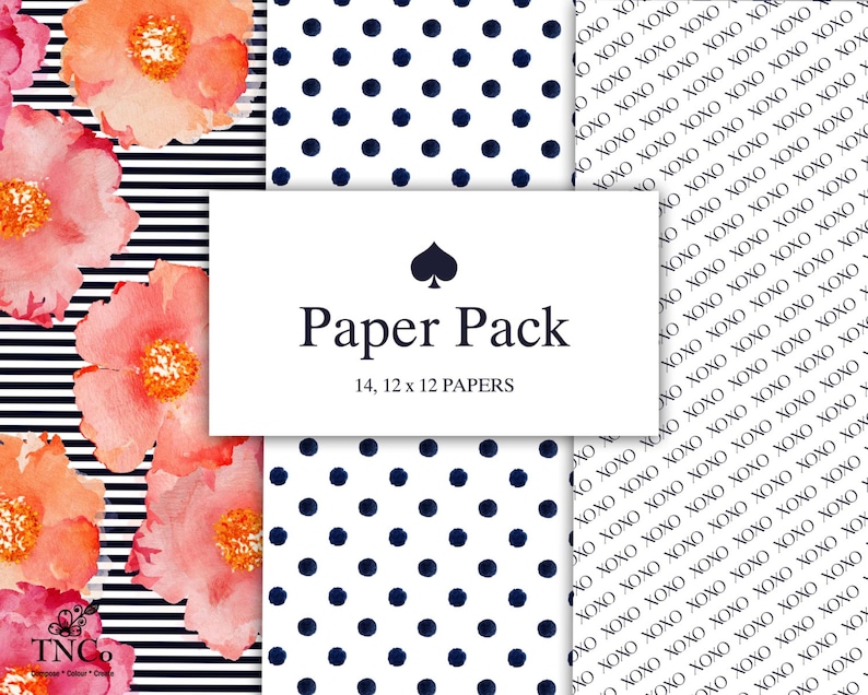 Digital scrapbook paper Modern prints Patterned paper Preppy paper girl Floral paper Commercial use polka dot digital paper MK image 4