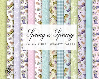 Spring patterned Digital Papers - Plaid digital papers - Rabbit digital Papers - Tea Party Paper - Planner dashboard graphics - Commercial