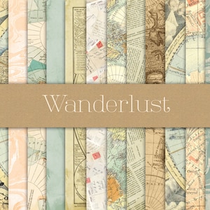 Vintage kaartpapier - Scrapbookpapier - Digitaal plakboekpapier - Scrapbookpapier voor reizen - Digitaal aquarelpapier - Papier voor commercieel gebruik