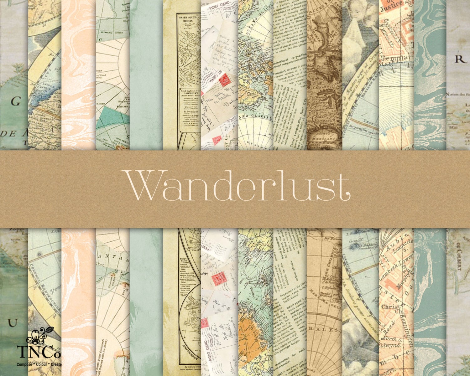 Vintage map papers - Scrapbook papers - Digital scrapbook paper - Travel scrapbook paper - Digital watercolor paper - Commercial use paper