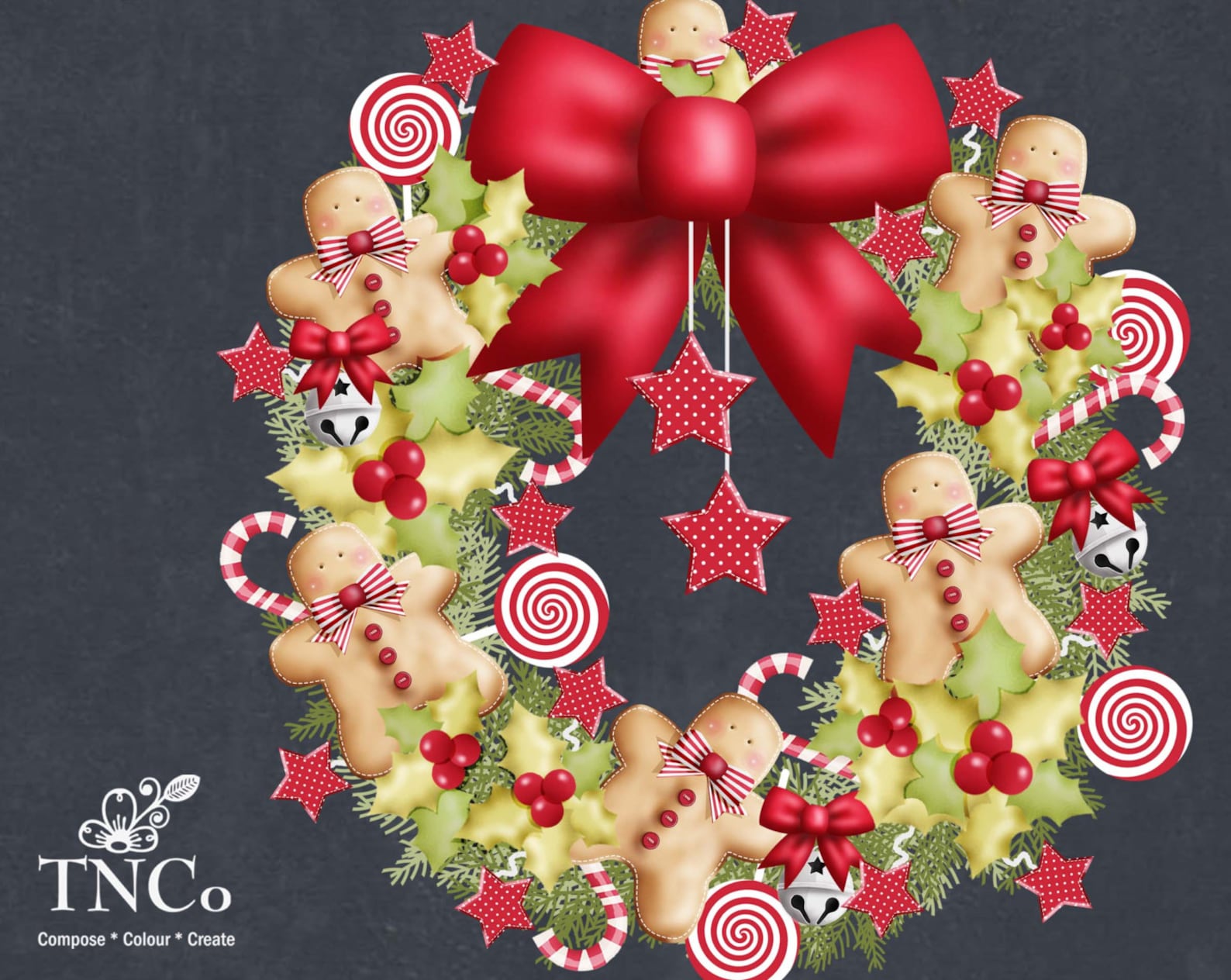 Christmas Gingerbread Wreath Clipart. With Candy Canes Digital Download ...