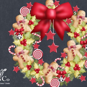 Christmas gingerbread wreath clipart. with candy canes digital download, for scrapbooking, supplies