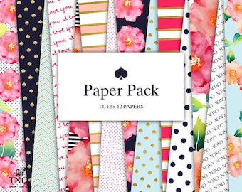 Digital scrapbook paper - Modern prints - Patterned paper - Preppy paper girl - Floral paper - Commercial use - polka dot digital paper - MK