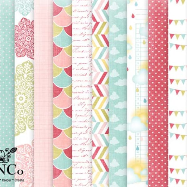 Bunting paper download, patterned paper,  garland clipart, cloud digital paper, supplies, commercial use, polka dot, chevrons