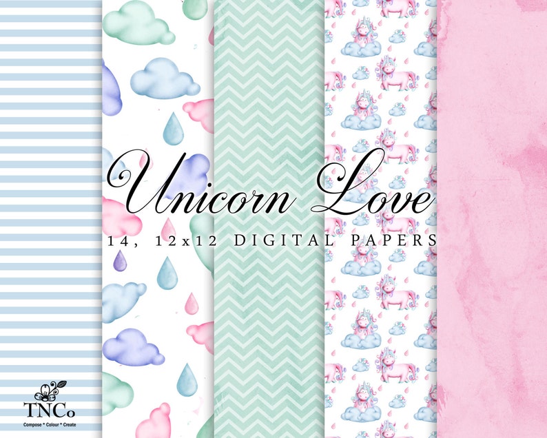 unicorn pattern paper scrapbook paper mint watercolor etsy