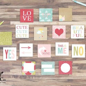 Printable valentines digital collage sheet. flash cards 3 x 3, 2 x 2. instant download scrapbooking squares for commercial use, image 1