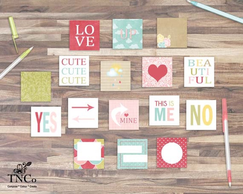 Printable valentines digital collage sheet. flash cards 3 x 3, 2 x 2. instant download scrapbooking squares for commercial use, image 1