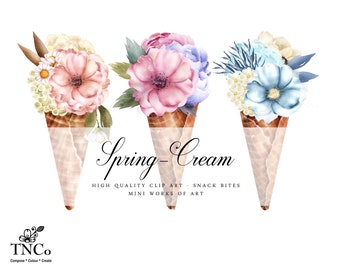 Watercolor flowers - watercolour clipart - Ice cream clipart - Nursery clipart - Planner graphics - Commercial use clipart - Watercolor art