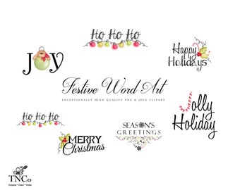 Christmas digital word art, Festive instant download, happy holidays clipart for scrapbooking,