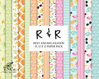Watercolour pineapple patterned background papers - Printable pineapple download - Tropical flamingo paper - fruit scrapbook paper - fruit