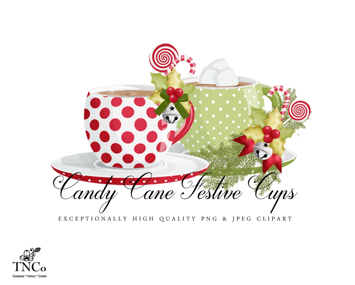 Teacup Clipart, Christmas Clipart, Festive Clipart, Polka Dot Teacups ...