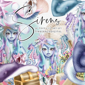 Meerjungfrau Planer Clipart-Siren Mythologie Clipart-Ozean Meer Aquarell-Grafik-Einladung Clipart-Erstellen gedruckter Planer Aufkleber