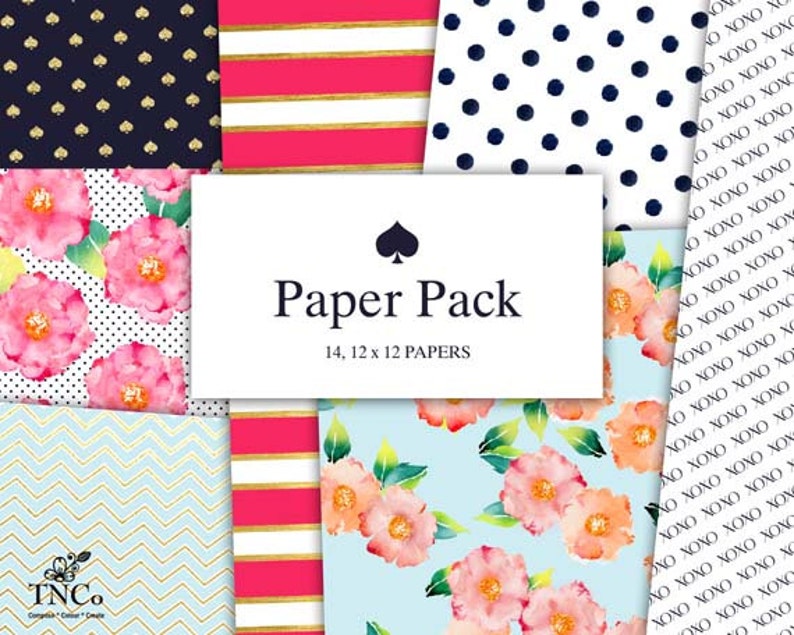 Digital scrapbook paper Modern prints Patterned paper Preppy paper girl Floral paper Commercial use polka dot digital paper MK image 3