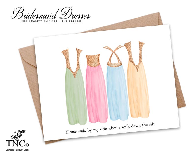 16 Bridesmaid Proposal Printable Wedding Clipart Prom Commercial Use Clip art TNCo Bridesmaid Clipart Bridesmaids dresses pink