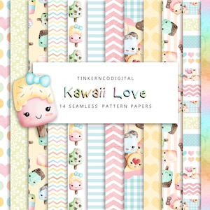 Kawaii digital paper - Digital paper pack - Watercolor rainbow backgrounds - Kawaii Popsicle - Popsicle party - Seamless pattern - Tnco
