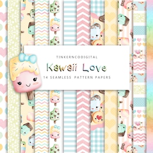 Kawaii Digitalpapier-Digitale Papierpackung-Aquarell Regenbogen-Hintergründe-Kawaii Popsicle-Popsicle Party-Seamless Muster-Tnco