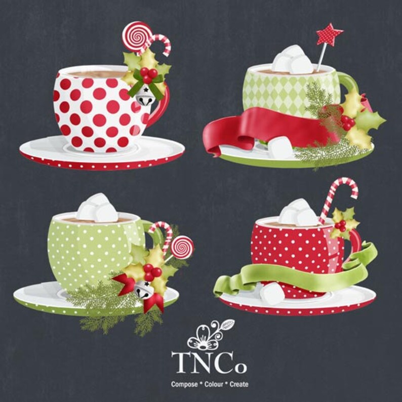 Teacup Clipart, Christmas Clipart, Festive Clipart, Polka Dot Teacups ...