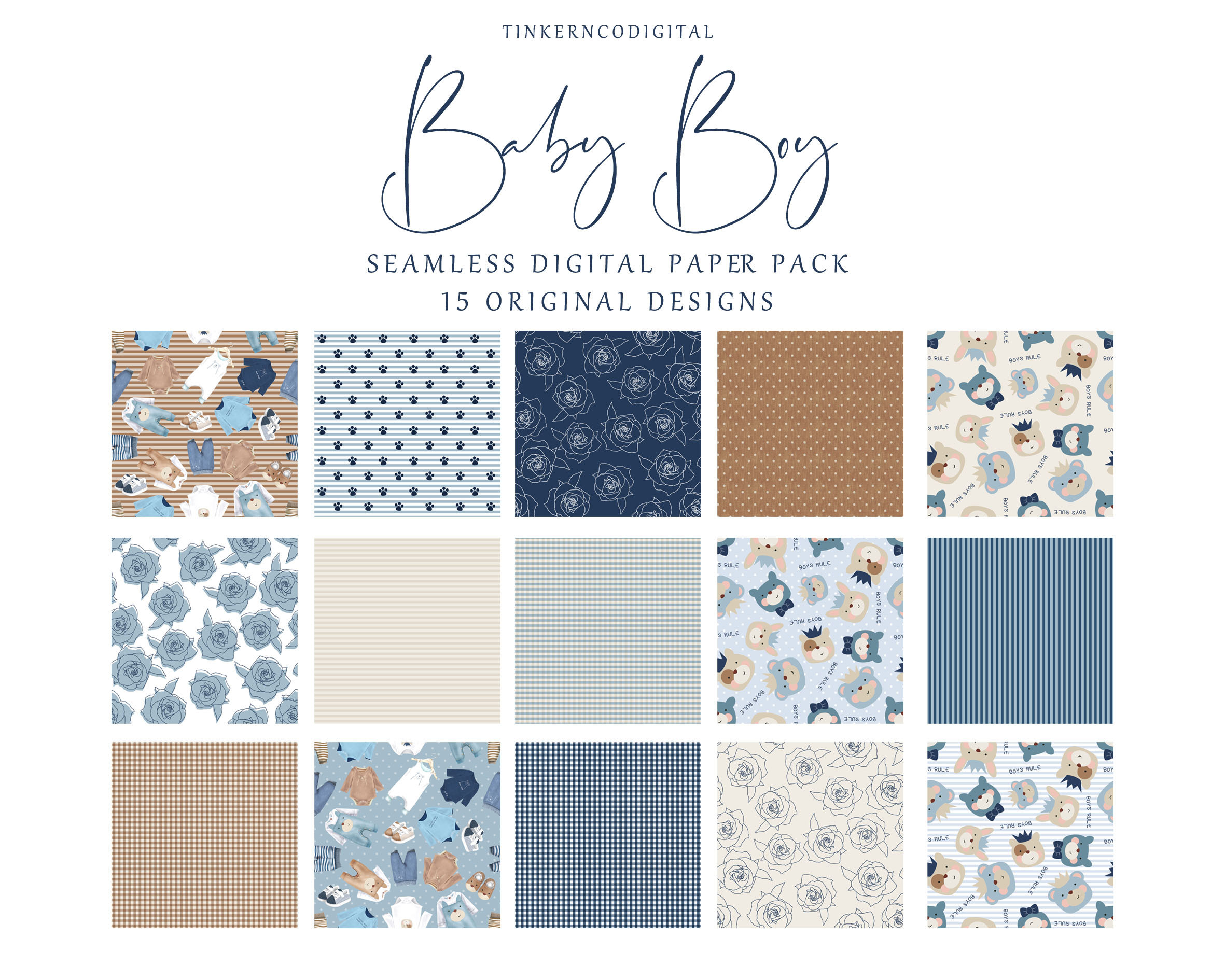 Boy Digital Paper - Bear Background Pattern - Printable Pattern - Plaid ...