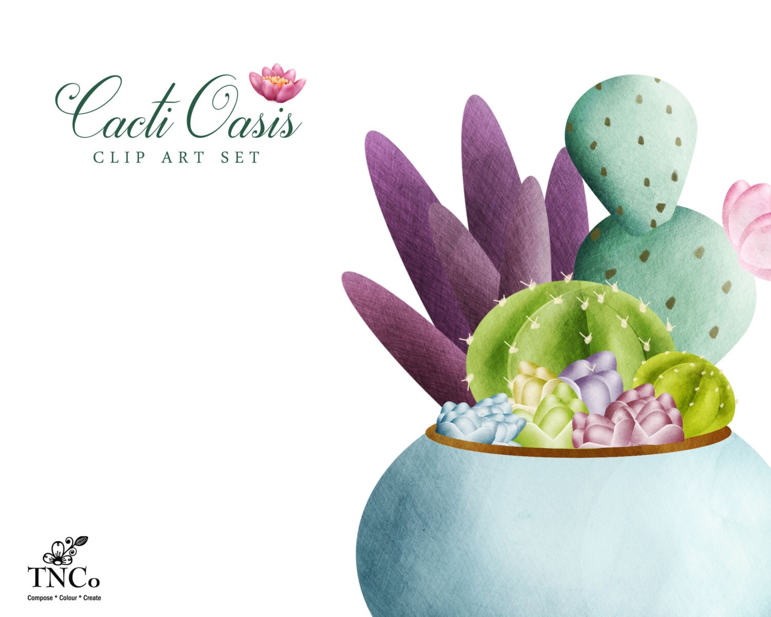 Cactus Clip Art - Succulents Clipart - Watercolour Flowers Clipart ...
