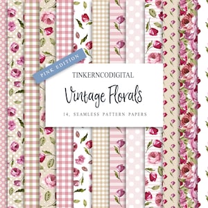 Papel digital sem costura rosa rosa - Papel de fundo de álbum de recortes digital vintage - Papel floral sem costura - Padrão digital de casamento - Tinkernco