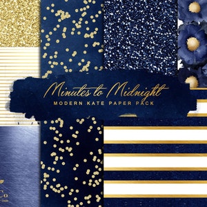 Digital scrapbook paper Gold Foil Digital Paper Digital download art Glitter digital paper Navy and gold Commercial use MK image 3