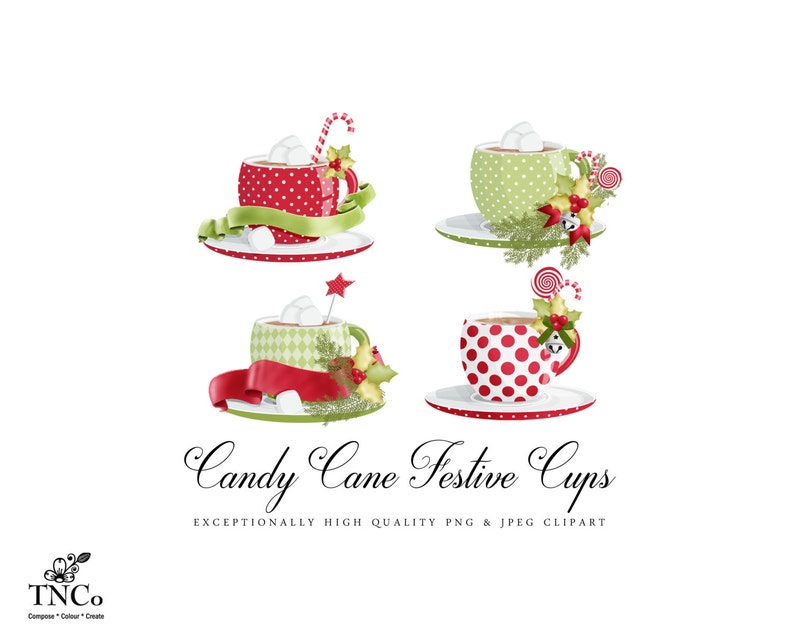 Teacup Clipart, Christmas Clipart, Festive Clipart, Polka Dot Teacups ...