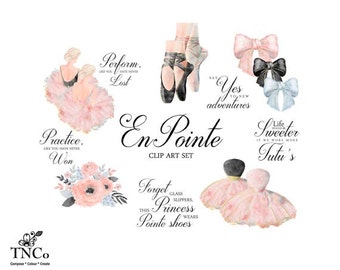 Ballet clipart - Floral Watercolor clipart - Watercolor flower clipart - Ballet Print - Ballet pointe shoes - Commercial use clip art - TNCo