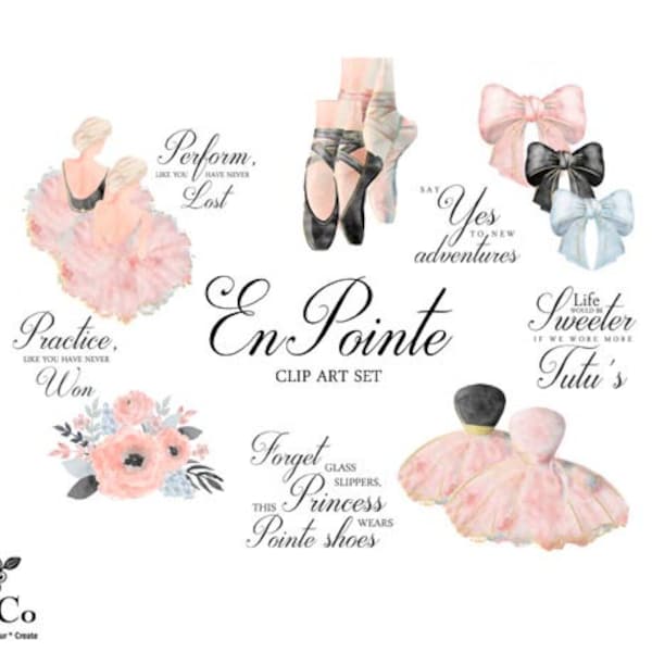 Ballet clipart - Floral Watercolor clipart - Watercolor flower clipart - Ballet Print - Ballet pointe shoes - Commercial use clip art - TNCo