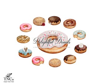 Donut Clipart - Doughnut Clip art - Doughnut Party - Donut Print - Donut printable - Commercial Clip art - Donut illustration - Chocolate