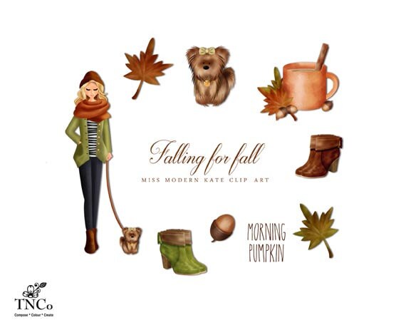 Fashion illustration - Fall clip art - Autumn Clip art - Watercolor c…