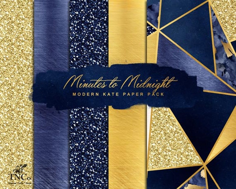 Digital scrapbook paper Gold Foil Digital Paper Digital download art Glitter digital paper Navy and gold Commercial use MK image 4