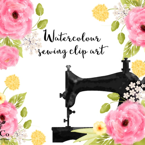 Aquarell Nähen Clipart - Maschinist Grafik - Kurzwaren Illustrationen - Grafik für Sticker - Business-Grafik - Nähen