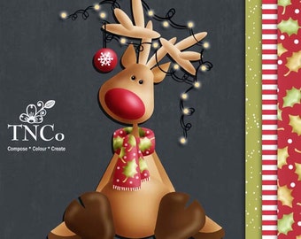 Christmas reindeer, reindeer pattern, reindeer clipart, reindeer printable for commercial use, patterned paper, card making supplies