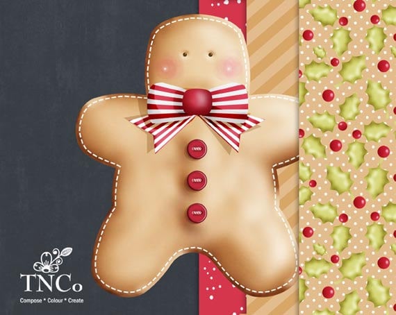 gingerbread clipart, patterned papers, festive download, scrapbook supplies, gingerbread graphic, holly papers, commercial use ok.