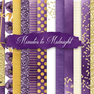 Purple Digital Paper, Purple and gold scrapbook paper, Commercial use digital paper, Purple background paper, Watercolor digital paper, MK