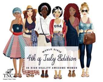Planner Girls - Fashion Girls Clipart - planner sticker art - Summer girl clip art - Commercial use clip art - 4th of July Clipart - WG
