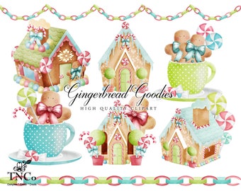 Gingerbread house clip art - Gingerbread art - Watercolor digital clip art - Commercial use clip art - Tnco - Digital scrapbooking - Xmas