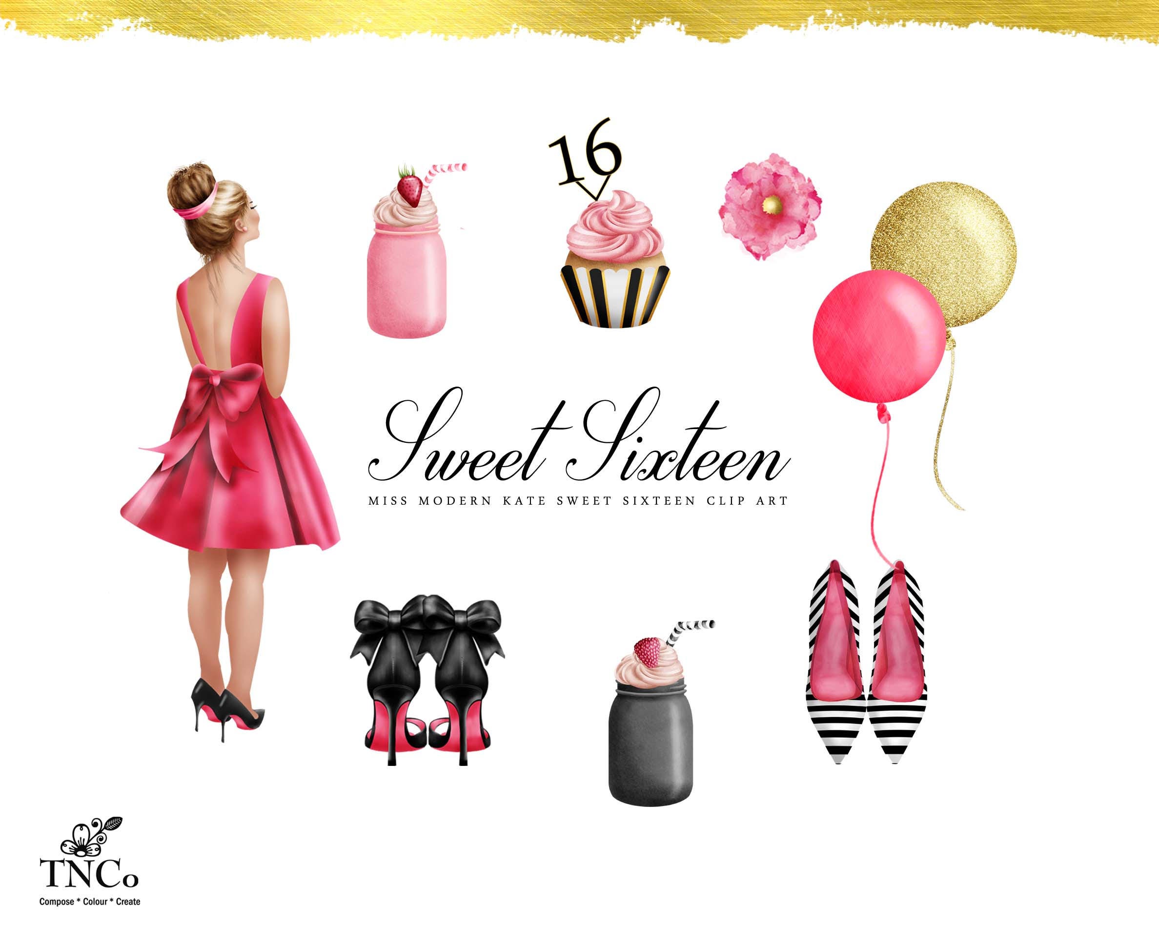 Sweet 16 Clipart Sweet 16 Printables Sweet 16 invitation | Etsy